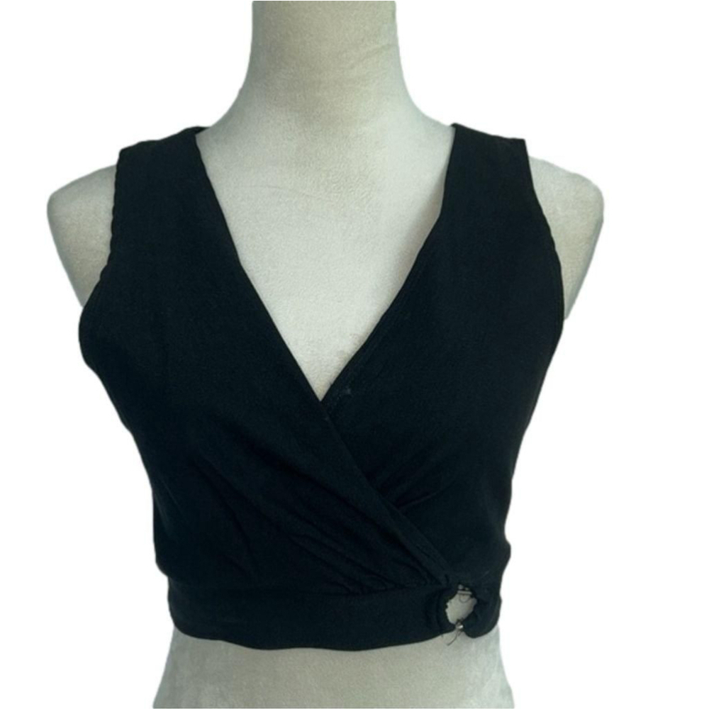 Cute, V-Neck, Black Crop Top-Size L